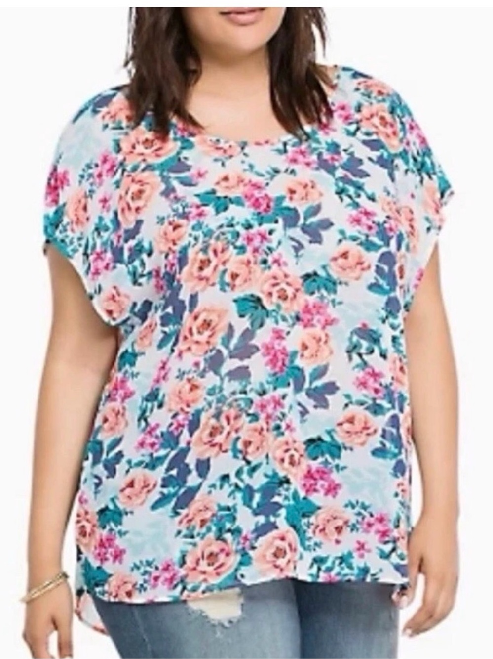Torrid 2 (2X) Floral Chiffon Bow Back Blouse